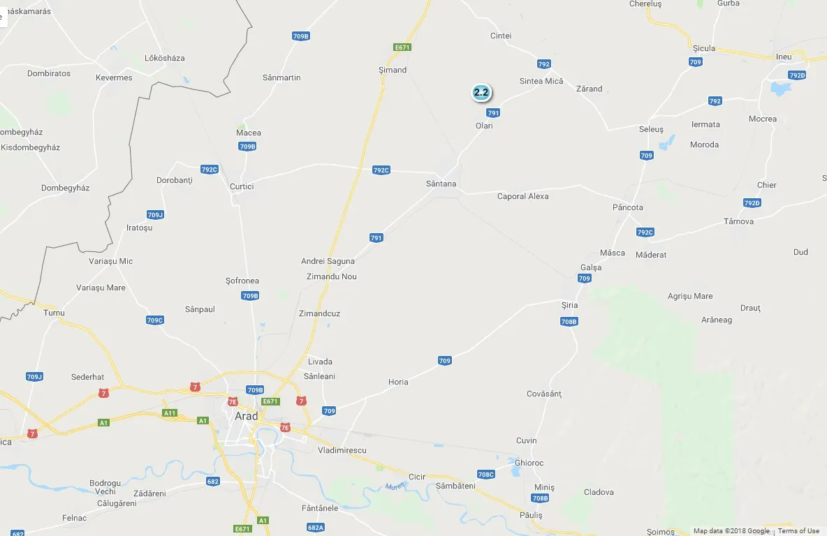 Arad: Cutremur cu magnitudinea de 2.2 grade pe scara Richter și 9 km adâncime, la 34 de km de municipiul Arad