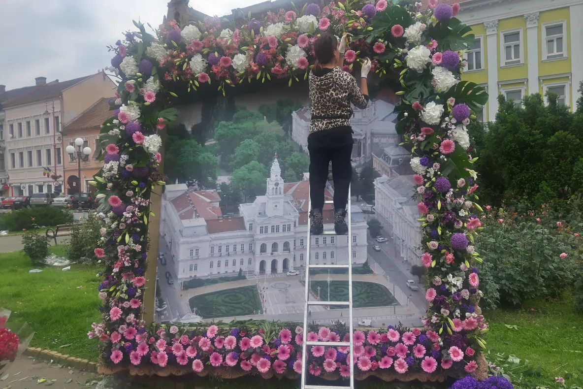 Arad: FOTO Figurine din zeci de mii de flori parfumate și colorate, muzică, dansuri stradale și acrobații de lumină, în centrul Aradului. PROGRAM COMPLET