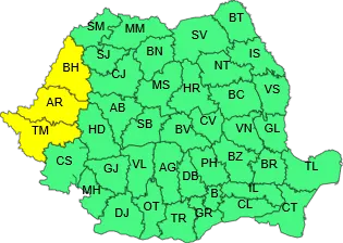 Arad: Cod galben de vreme rea în vestul României, până vineri la ora 06.00