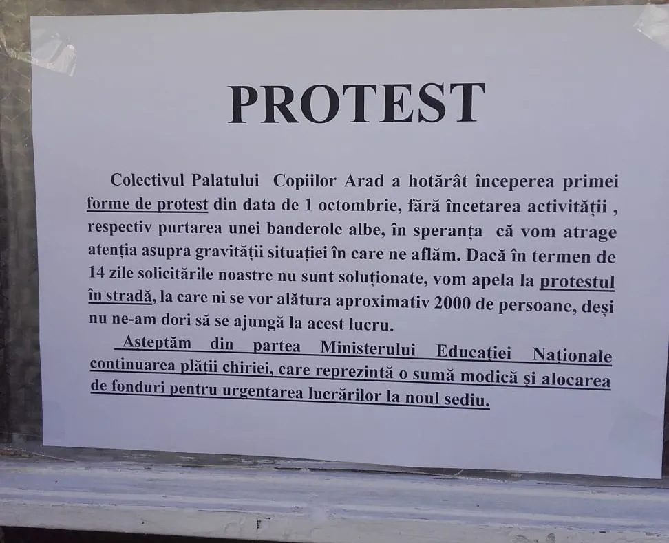 Arad: AUDIO Activitatea Palatului Copiilor din Arad a început, marți, cu proteste. Ce se va întâmpla cu instituția
