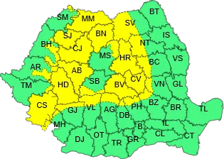 Arad: Cod galben de vânt şi precipitaţii în Arad, Timiș, Bihor, Hunedoara, Caraș-Severin și alte 22 de județe, până luni la ora 23.00