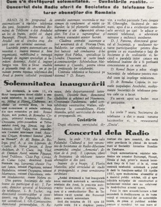 Arad: 83 de ani de la inagurarea noi centrale telefonice automate din Arad. Era a 5a din țară. Cum a decurs manifestarea