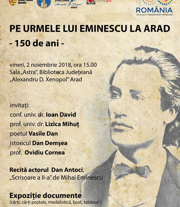 Arad: Detalii inedite despre vizita pe care Mihai Eminescu a efectuat-o la Arad în urmă cu 150 de ani, dezvăluite la bibliotecă, vineri 