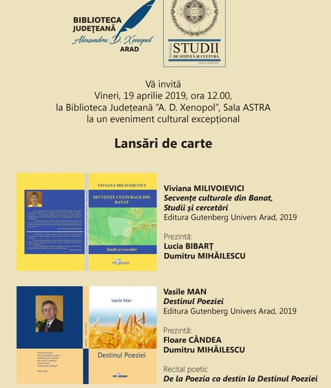 Arad: Duplex Cultural Timișoara-Arad, vineri, la Bilblioteca Județeană A.D. Xenopol din Arad