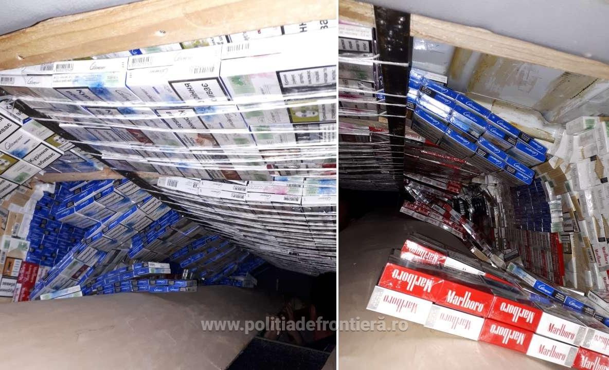 Arad: 3.750 de pachete cu țigări de contrabandă, în valoare de circa 44.000 lei, descoperite în plafonul unui microbuz, la frontiera pe autostrada Nădlac-Arad
