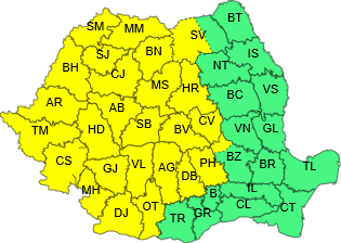 Arad: Codul galben de vreme rea, extins, inclusiv pentru județul Arad