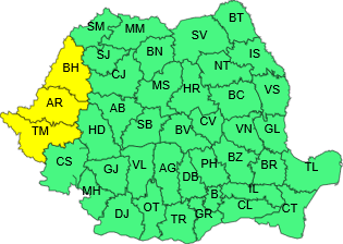 Arad: Cod galben de vreme rea în vestul României, până vineri la ora 06.00