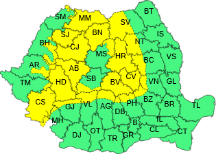 Arad: Cod galben de vânt şi precipitaţii în Arad, Timiș, Bihor, Hunedoara, Caraș-Severin și alte 22 de județe, până luni la ora 23.00