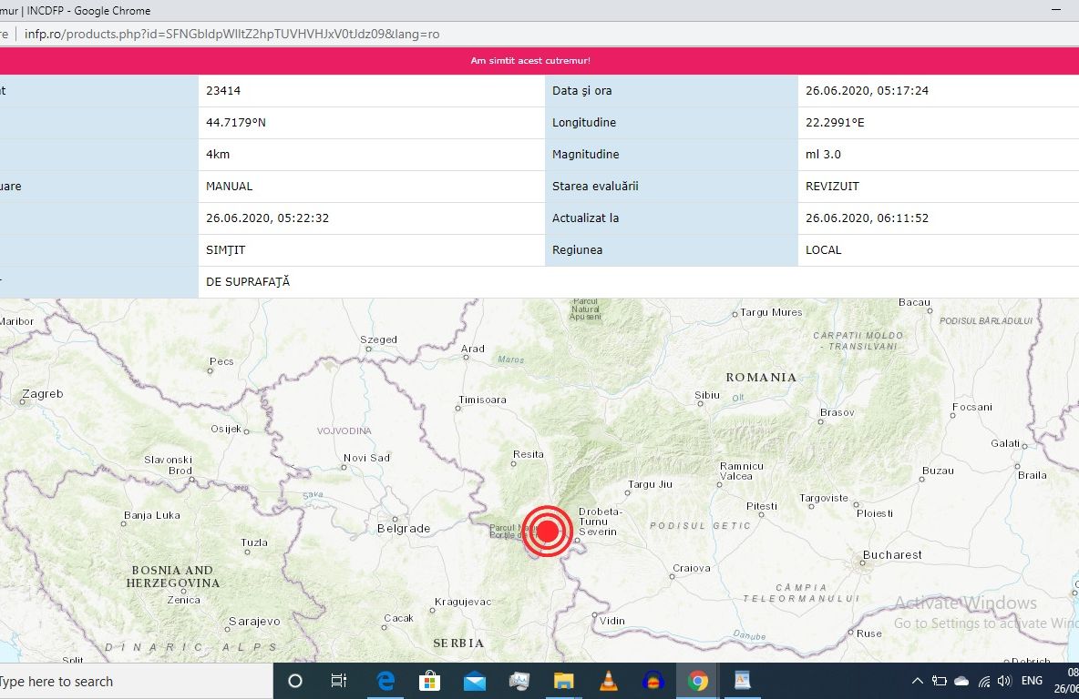 Arad: Cutremur cu magnitudinea 3 grade pe Richter, la 180 de km de Arad