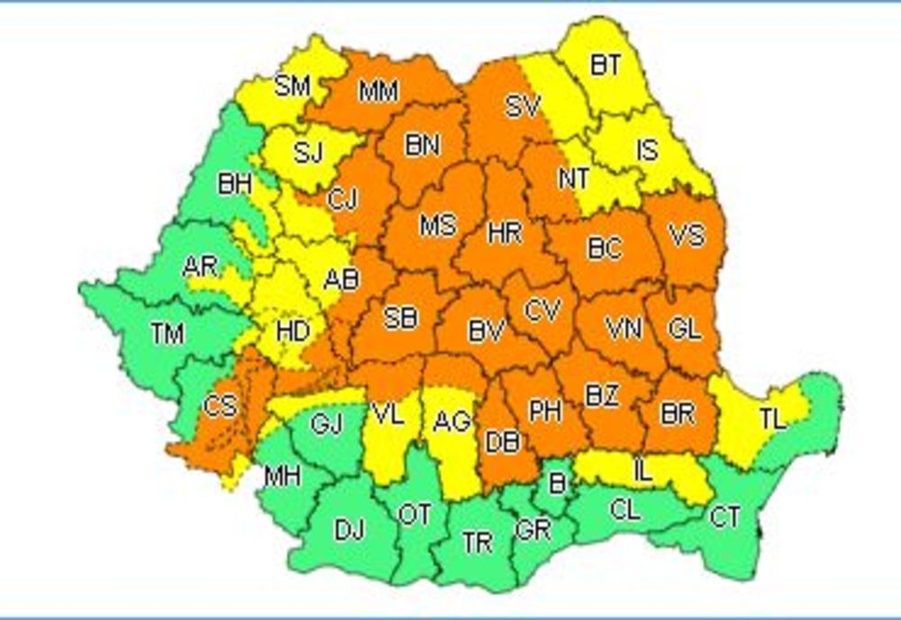 Atenționari meteo cod portocaliu și galben pentru mai multe județe din vestul țării