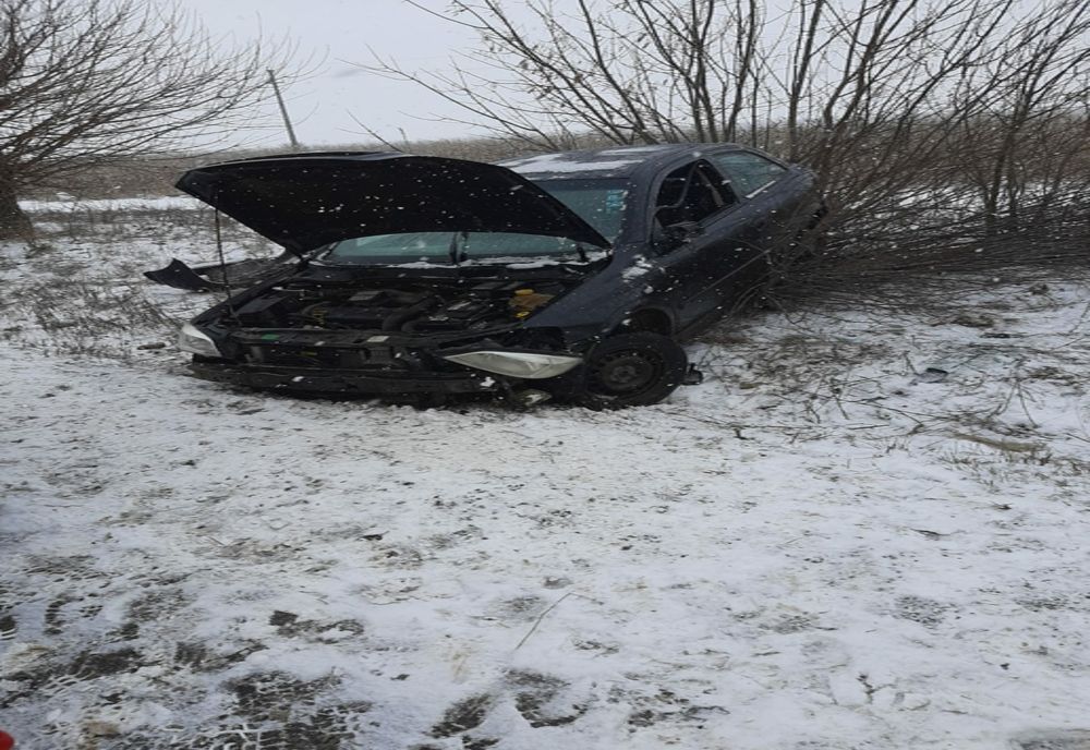 Un șofer s-a înfipt cu mașina într-un copac de pe marginea drumului