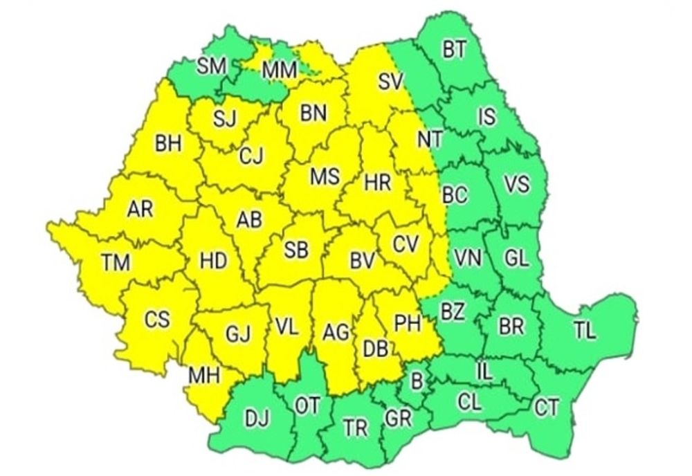 Alertă meteo. Cod galben de fenomene periculoase, în următoarele ore: FURTUNI CU GRINDINĂ - cele mai afectate județe
