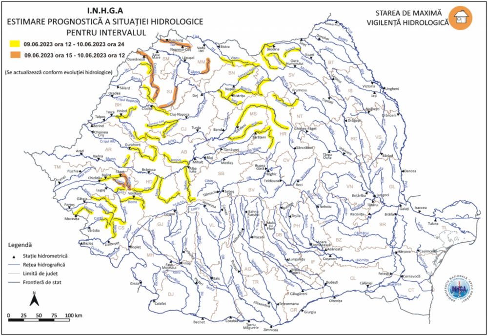 Avertizare  de inundaţii pe râuri din 15 judeţe, printre care și Aradul